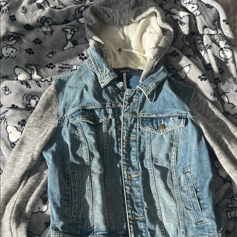 Denim and Gray Jacket with Hood
